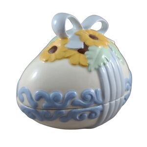 𝅺vintage Ceramic Easter Egg Candy Dish Container Sunflowers Spring Serving Ware